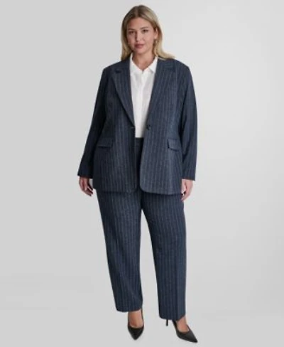Dkny Boucle Pinstripe Oversized One Button Blazer Pleated Trouser