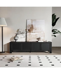 Sugift Modern Tv Media Console with Leather-Wrapped Doors and Cabinet Storage