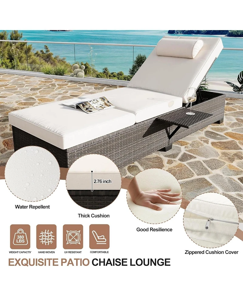 gaomon Outdoor Chaise Lounge Set of 2, 5-Position Adjustable Pe Wicker Sun Loungers with Thick Quick-Dry Cushions for Poolside Patio Backyard