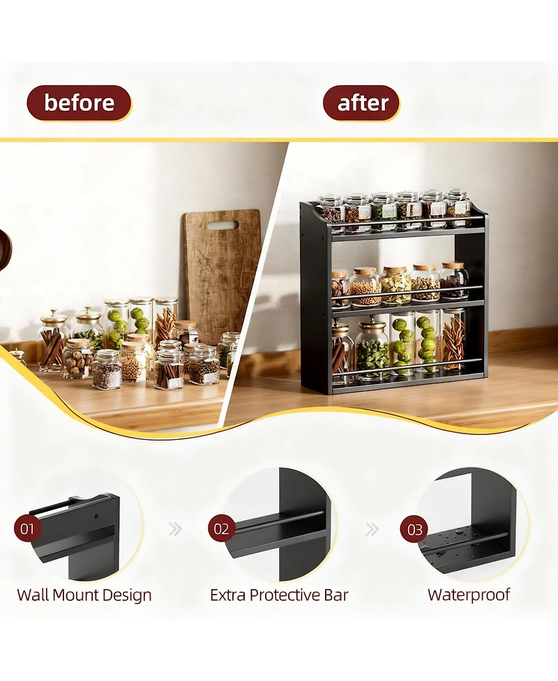 Yigii 3-Tier Bamboo Spice Rack: Saves Space, Organizes Kitchen, Bathroom