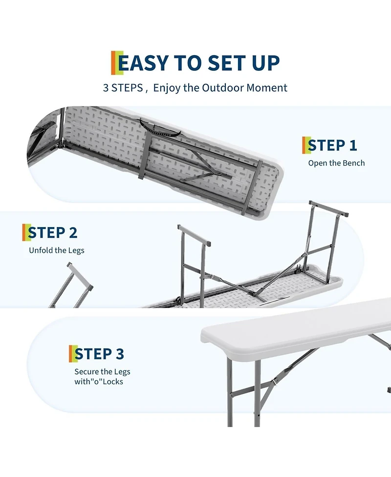 gaomon 6 Foot Portable Folding Bench, Fold in Half Design, Foldable Plastic Bench with Hdpe Seat Carrying Handle