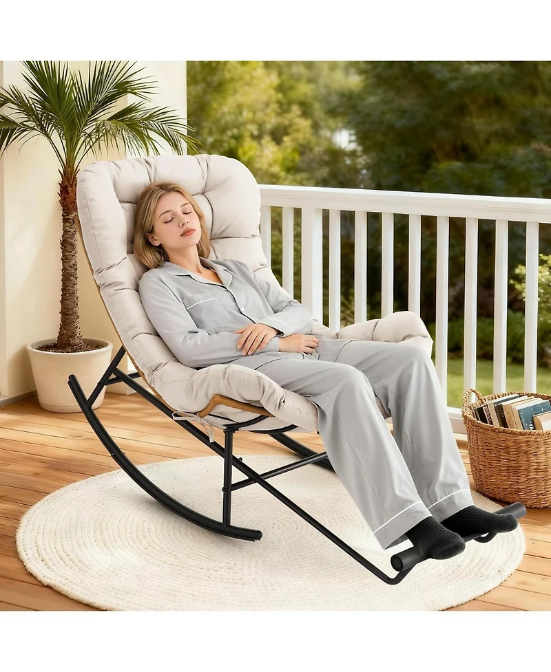 gaomon 2PCS Papasan Rocking Chair with Foot Rest