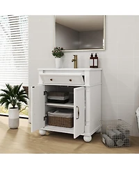 Sillysis 28" Bathroom Vanity with Sink, Medieval Modern Solid Wood Roman Base, Flip Drawer, Adjustable Storage, Easy Clean