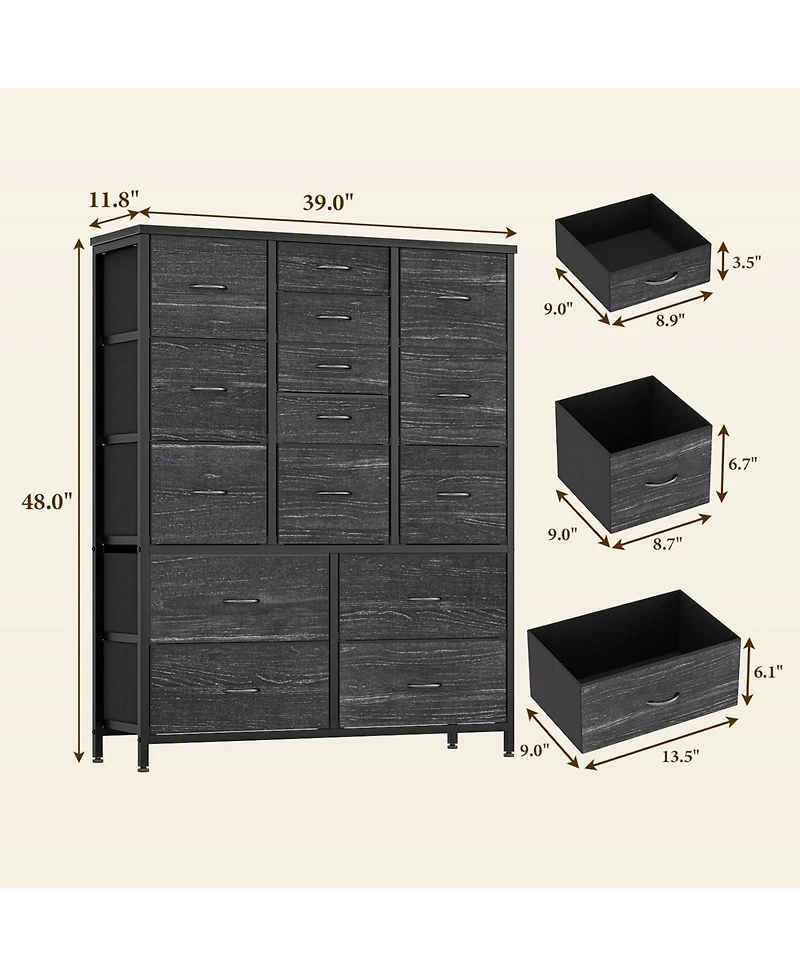 gaomon Inch Fabric Tall Dresser for Bedroom, 15 Drawer Dresser, Chest of Drawers for Clothes Storage