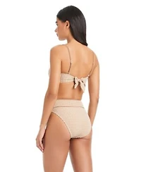 Sanctuary Womens Check Me Out Bandeau Neck Bikini Top High Waist Swim Bottoms