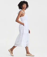 On 34th Women's Cotton Poplin Eyelet Pintucked Midi Dress, Macy's Exclusive