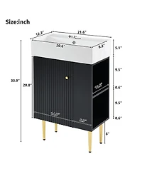 Sillysis 22" Modern Freestanding Bathroom Vanity with Ceramic Sink, Side Storage Cabinet, Soft Close Door for Small Spaces