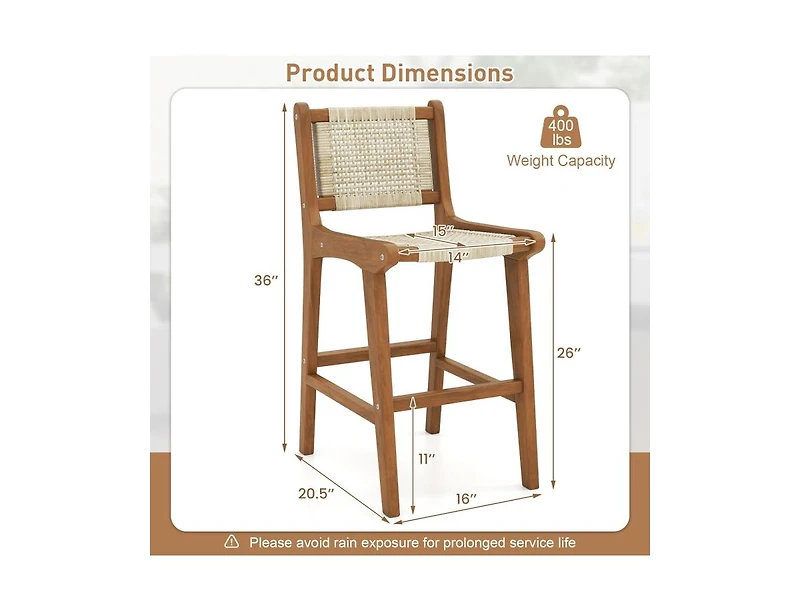 Slickblue Patio Counter Height Bar Stool with Durable Teak Wood Frame