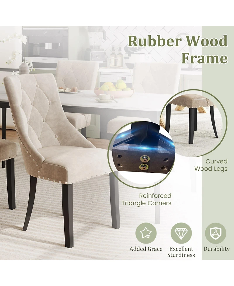 Gymax Upholstered Dining Chairs Set of 2 Tufted Wingback Chairs w/ Solid Wood Legs