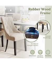 Gymax Upholstered Dining Chairs Set of 2 Tufted Wingback Chairs w/ Solid Wood Legs