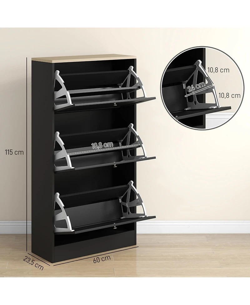 Homcom Modern Shoe Cabinet with 3 Flip Drawers for 18 Pairs