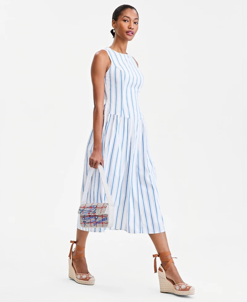 On 34th Women's Cotton Bayside Stripe Drop-Waist Midi Dress, Macy's Exclusive