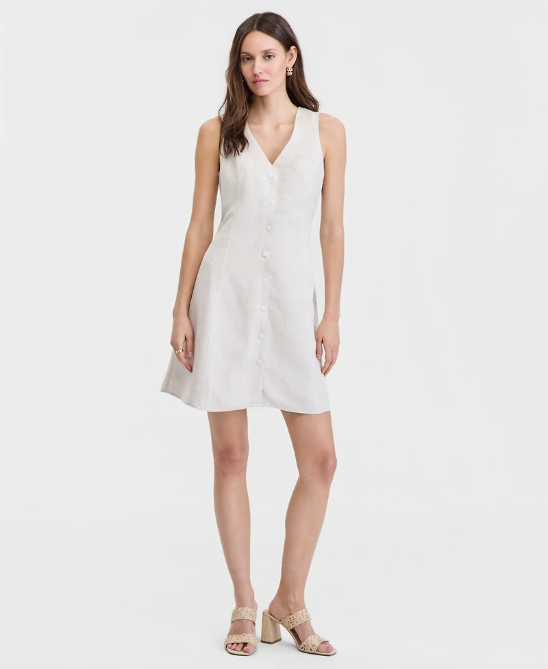 On 34th Women's Linen-Blend V-Neck Mini Dress, Macy's Exclusive