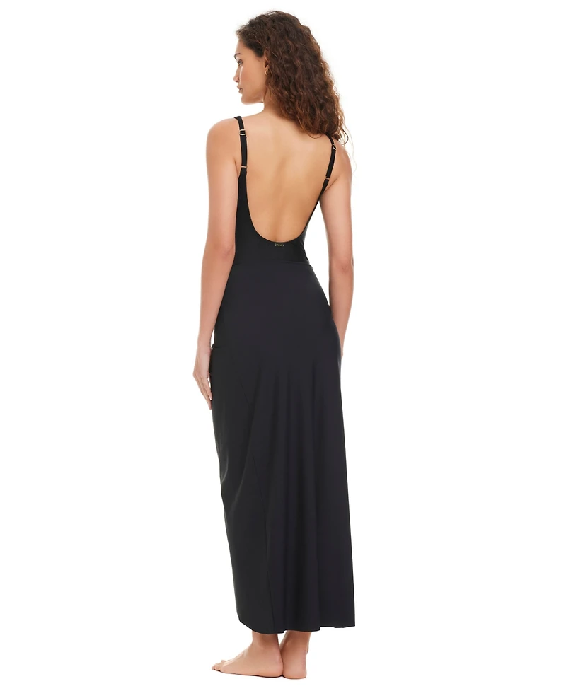 Beyond Control Women's Solid Essentials Long Twist Swim Skirt