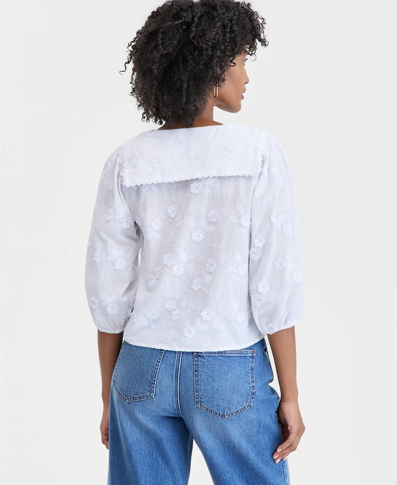 On 34th Women's Cotton V-Neck Floral Applique Blouse, Macy's Exclusive