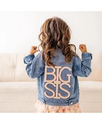 Sweet Wink Little Girls Big Sis Pearl Patch Denim Jacket