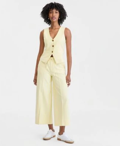 On 34th Womens V Neck Button Front Vest High Rise Cropped Wide Leg Pants Macys Exclusive