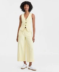 On 34th Womens V Neck Button Front Vest High Rise Cropped Wide Leg Pants Macys Exclusive