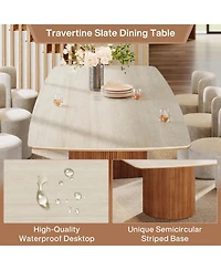Tribesigns 78.74" Travertine Slab Dining Table for 8-10, Travertine Slab Tabletop & Semi-Circular Stripe Base