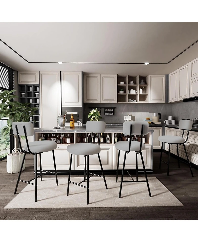 gaomon Bar Stool Chairs Set of 2, Modern Upholstered Counter Height Barstools with Round Seat, Armless Bar Chair with Back, Footrest and Metal Legs