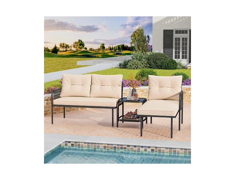 Slickblue 3-Piece Patio L-Shaped Rattan Sectional Sofa Set