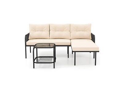 Slickblue 3-Piece Patio L-Shaped Rattan Sectional Sofa Set