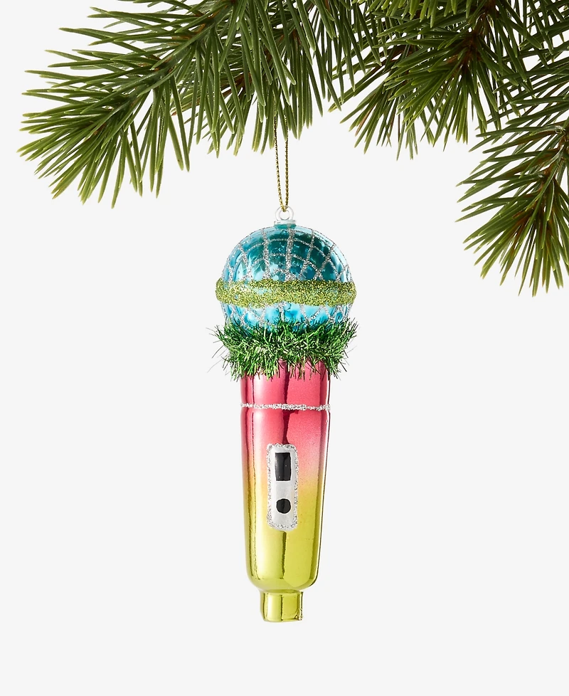 Holiday Lane Disco Brights Glass Microphone Ornament, Macy's Exclusive