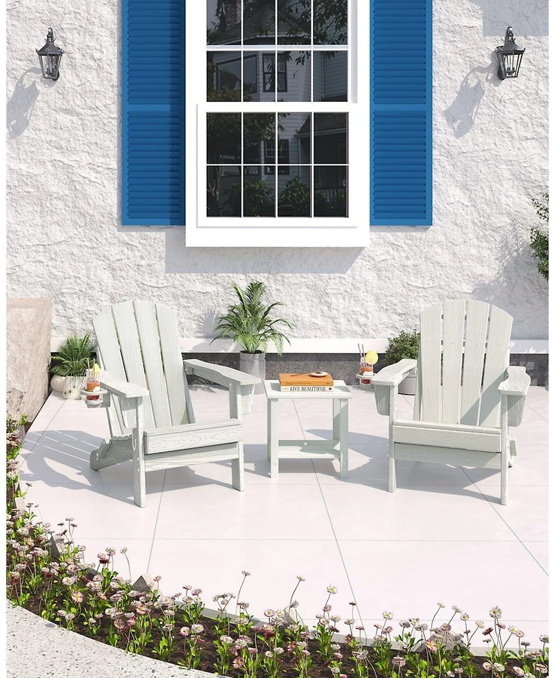 gaomon Folding Adirondack Chair Set of 2 with Side Table, All Weather Resistent Wooden Textured Hdpe Outdoor Patio Chair with Cup Holder