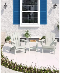 gaomon Folding Adirondack Chair Set of 2 with Side Table, All Weather Resistent Wooden Textured Hdpe Outdoor Patio Chair with Cup Holder