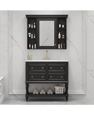 Sillysis 36'' Luxury Bathroom Vanity Set with Mirror Cabinet, Solid Wood & Mdf, Large Storage Shelf for Modern Bathrooms