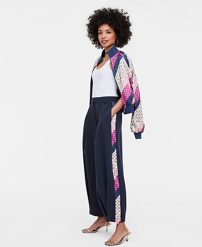Women's High Rise Mixed-Media Pinstripe Trouser Pants, Macy's Exclusive- Molly Rogers Capsule Collection