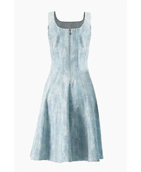 Ivonne Women's Square Neck Midi Denim Dress