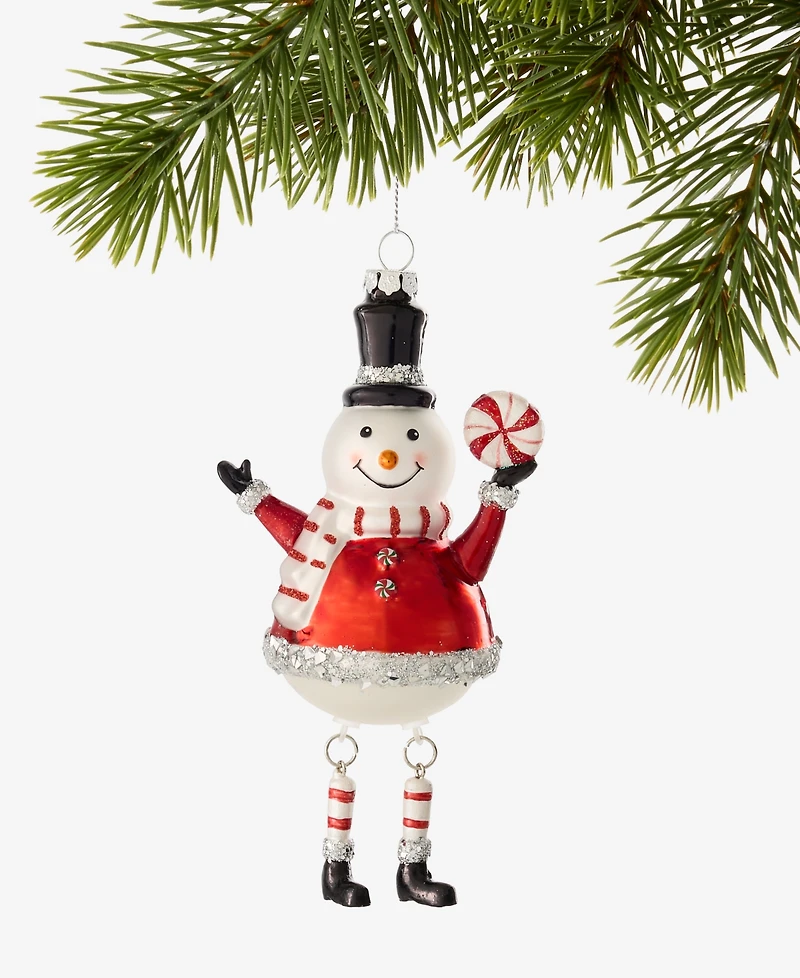 Holiday Lane Christmas Cheer Snowman Holding Candy Ornament, Macy's Exclusive