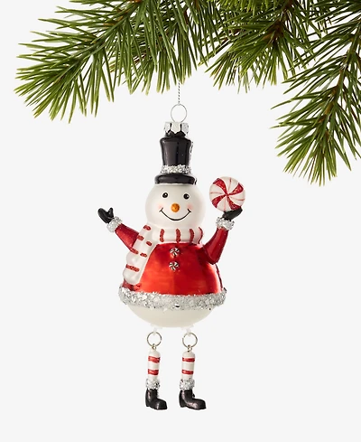 Holiday Lane Christmas Cheer Snowman Holding Candy Ornament, Macy's Exclusive