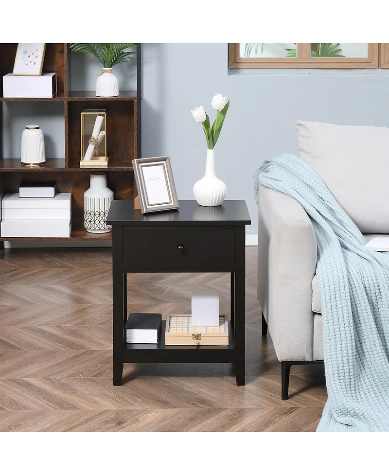 Homcom Nightsd Bedside Table End Table Organizer W/ Drawer Shelf