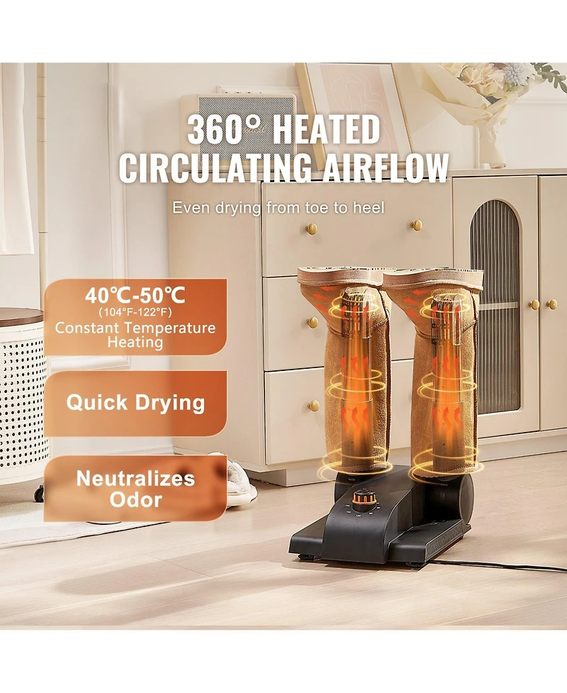 Ecooso 180° Foldable 2-Tube Shoe Dryer with Timer, Portable Boot Dryer with Heat Blower, V0 Flame-Retardant Pp