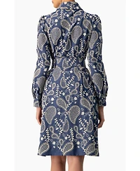 Ivonne Women's Long Sleeve A-Line Dress with Floral Embroidery