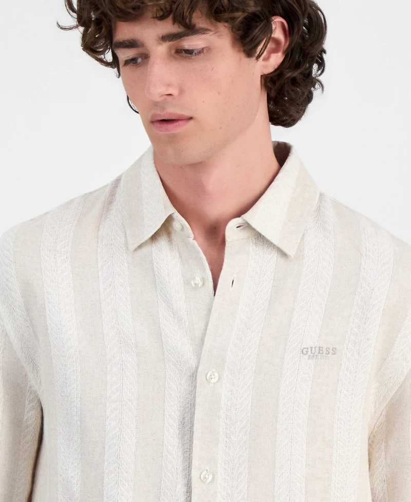 Guess Men's Textured Jacquard Button-Up Shirt
