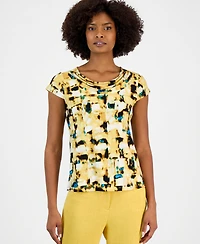 Kasper Women's Printed Short-Sleeve Cowlneck Top