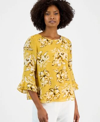 Kasper Womens Ruffled Cuff 3 4 Sleeve Top