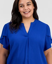 Anne Klein Essentials Women's Notched-Neck Tulip-Sleeve Top