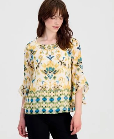 Kasper Womens Printed Ruffled Sleeve Blouse