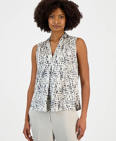 Kasper Women's Sleeveless V-Neck Printed Top