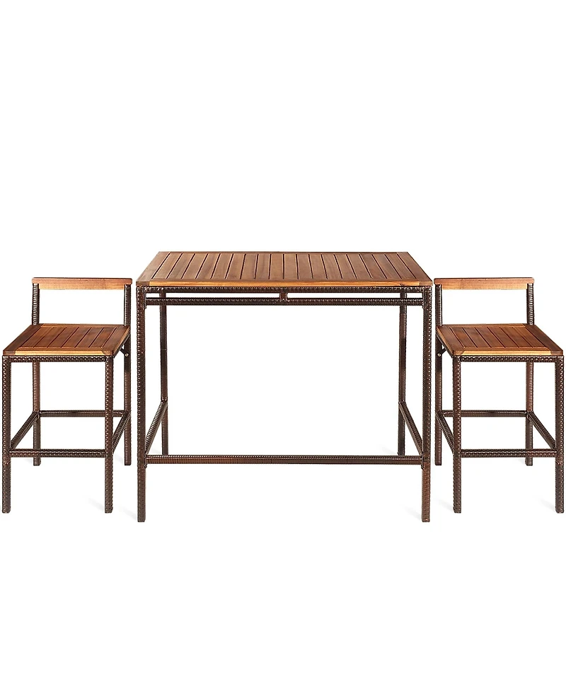 Gymax 3PCS Patio Bar Set Dining Set Outdoor Furniture Set w/ Wooden Tabletop