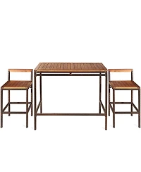 Gymax 3PCS Patio Bar Set Dining Set Outdoor Furniture Set w/ Wooden Tabletop