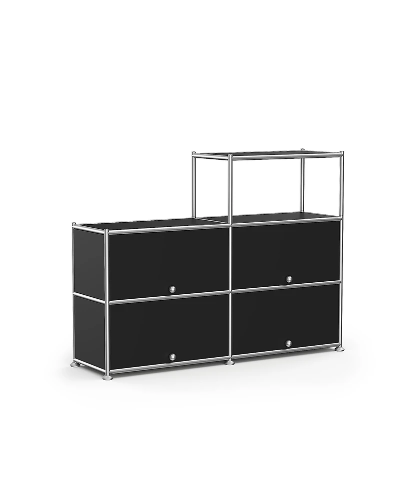 Mega Casa Multi-Purpose Storage Cabinet with Double Drawers and Open Display Shelf, Modern Metal Frame Console for Entryway or Living Room