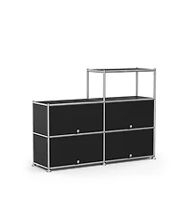 Mega Casa Multi-Purpose Storage Cabinet with Double Drawers and Open Display Shelf, Modern Metal Frame Console for Entryway or Living Room