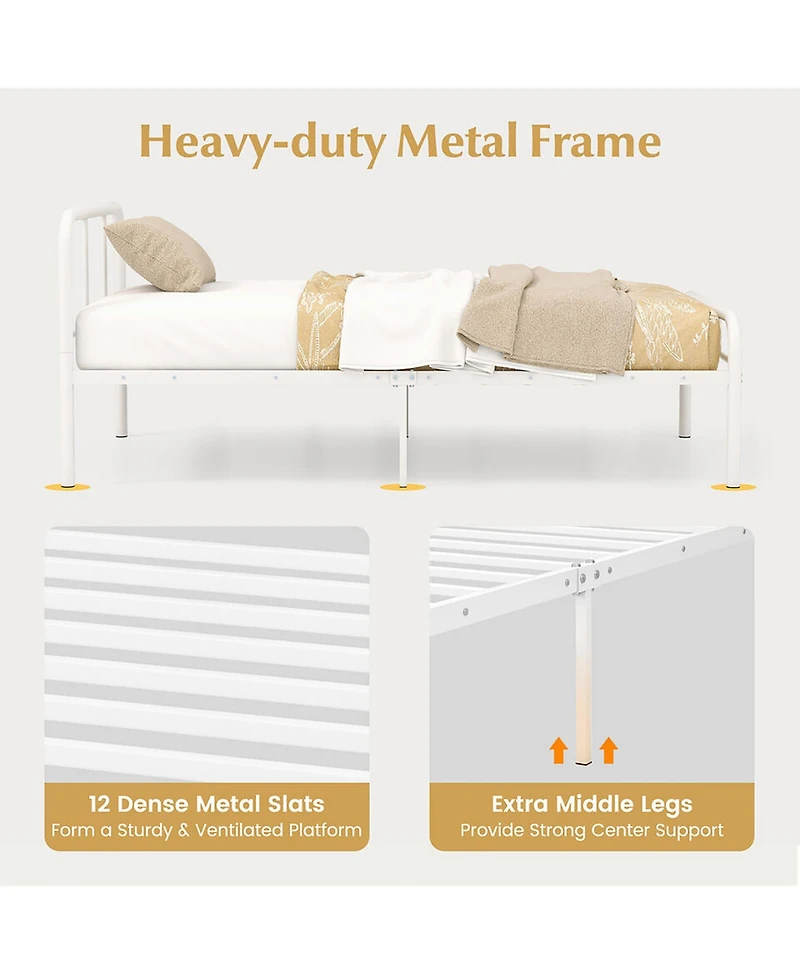 Gymax 12-Inch Twin Bed Frame Modern Metal Platform Bed w/ Headboard & Footboard