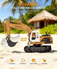 Sugift 1:16 Kids' Play Rc Excavators Vehicles Toys with Alloy Bucket/Lights/Sounds