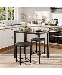 Gymax 3 Pcs Counter Height Dining Set Faux Marble Table & 2 Chairs Kitchen Bar